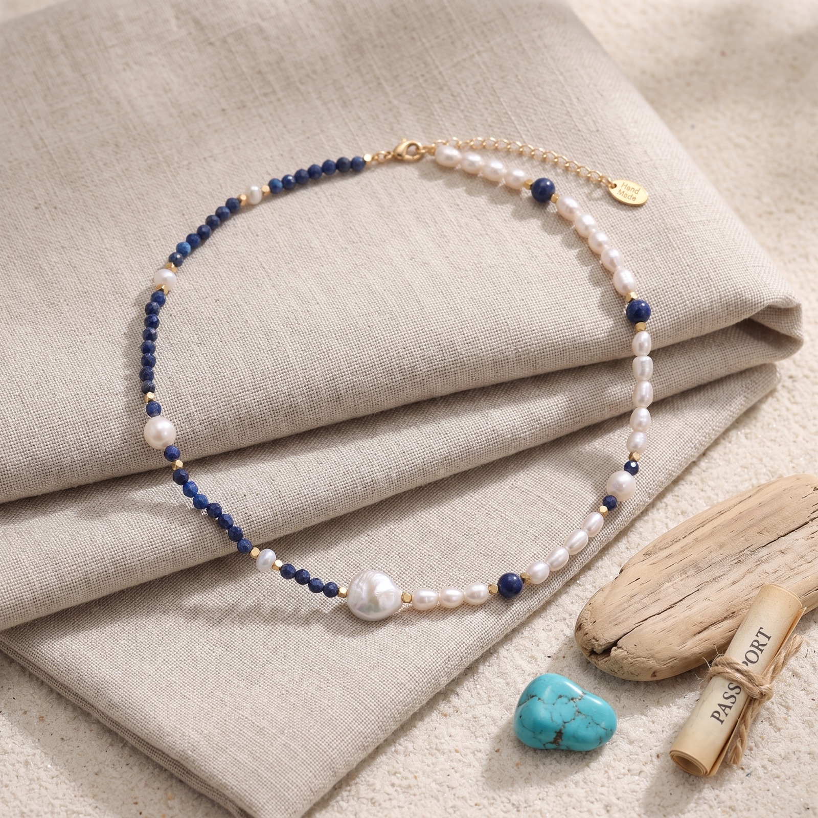 18K Plated Natural Stone Fine Beads Freshwater Pearl Necklace
